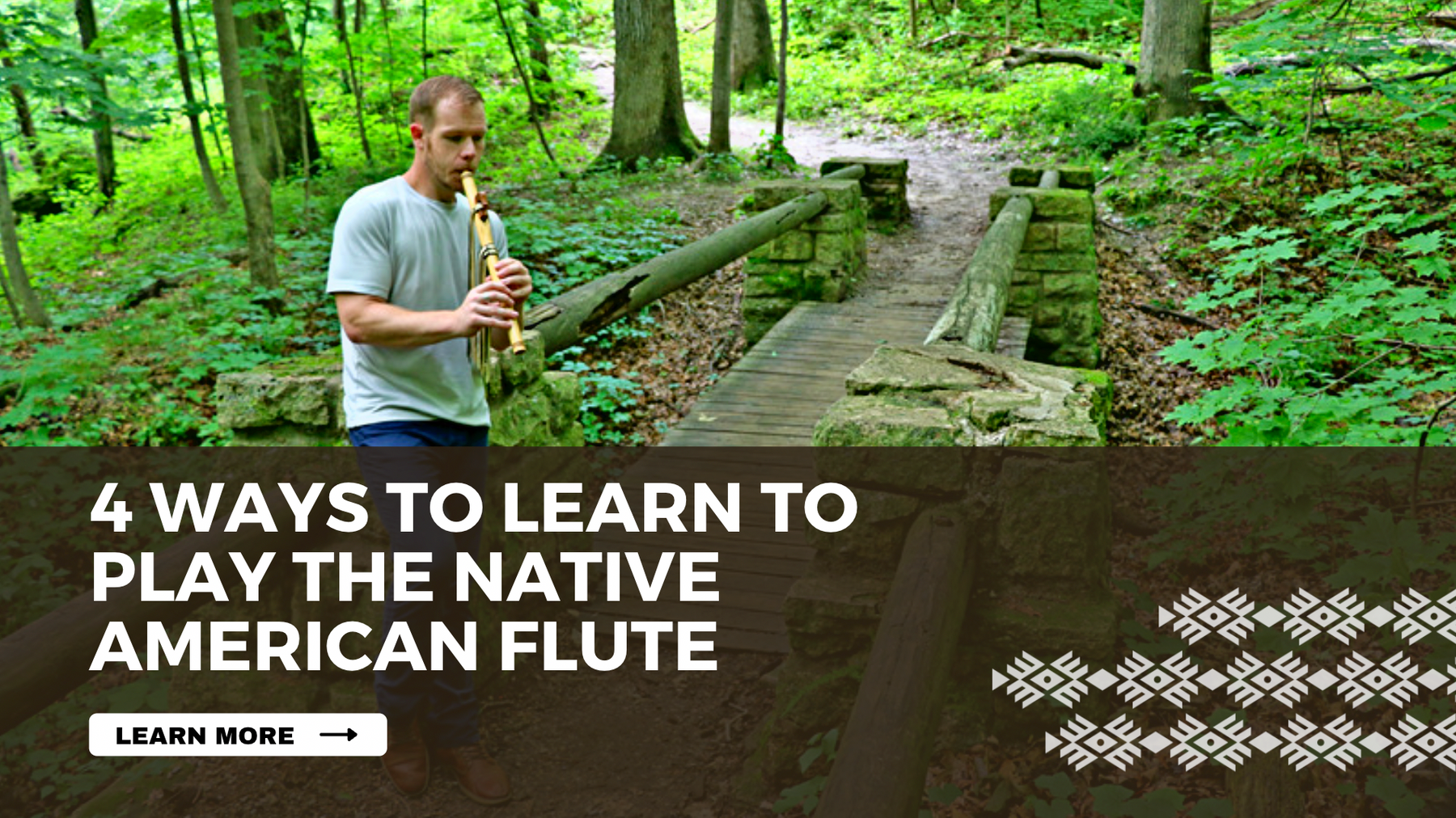 Jonny Lipford playing his native american flute in the woods for the blog post of 4 ways to learn to play the native american flute