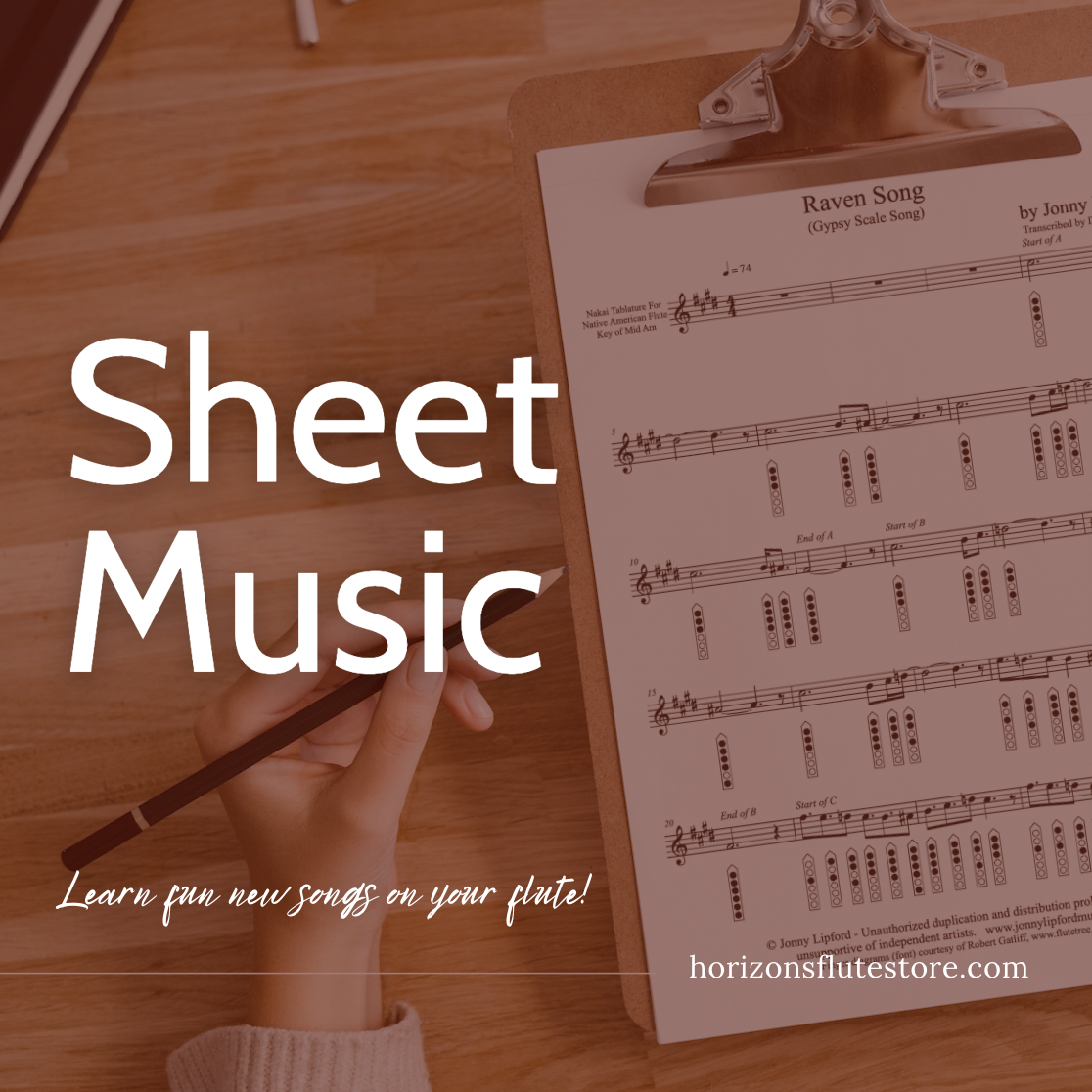 Native American Flute Sheet music in Nakai Tablature with and without finger diagrams