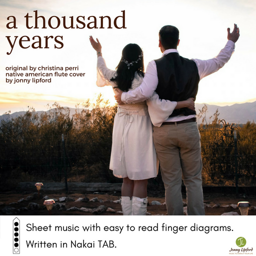 Jonny and his wife facing the sun on their wedding day in Sedona Arizona showcasing the cover art for A Thousand Years by Christina Perri, written in Nakai TAB for Native American Flutes
