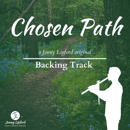 A silhouette of Jonny Lipford standing and playing the Native American flute with the words Chosen Path are the feature image for this Backing Track for Native American Flutes.