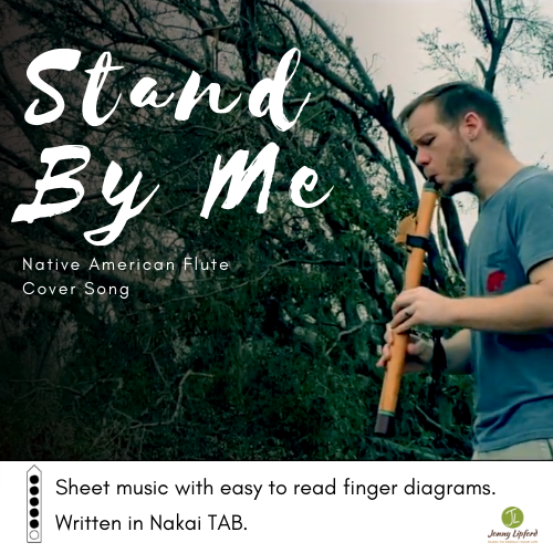 Jonny LIpford standing in front of a fallen tree after hurricane Michael with his Native American flute. This is the image for the sheet music for Native American flutes Nakai Tablature for Stand by Me. 