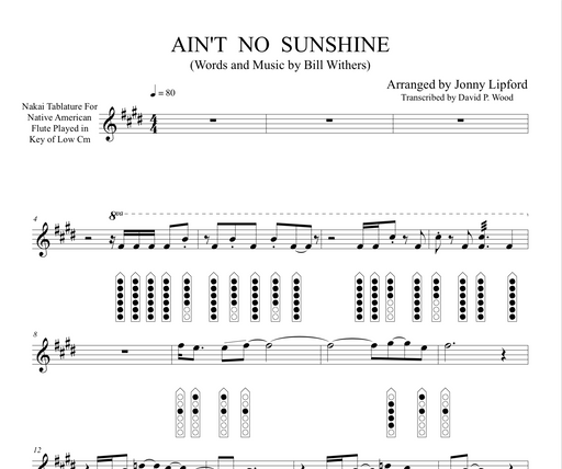 Native American Sheet music with diagrams for the song "Ain't No Sunshine" by Bill Withers