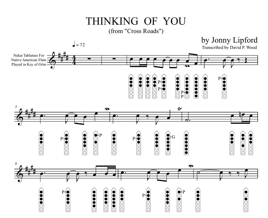 Finger Diagrams shown for the Native american flute on this native american flute sheet music song by jonny lipford