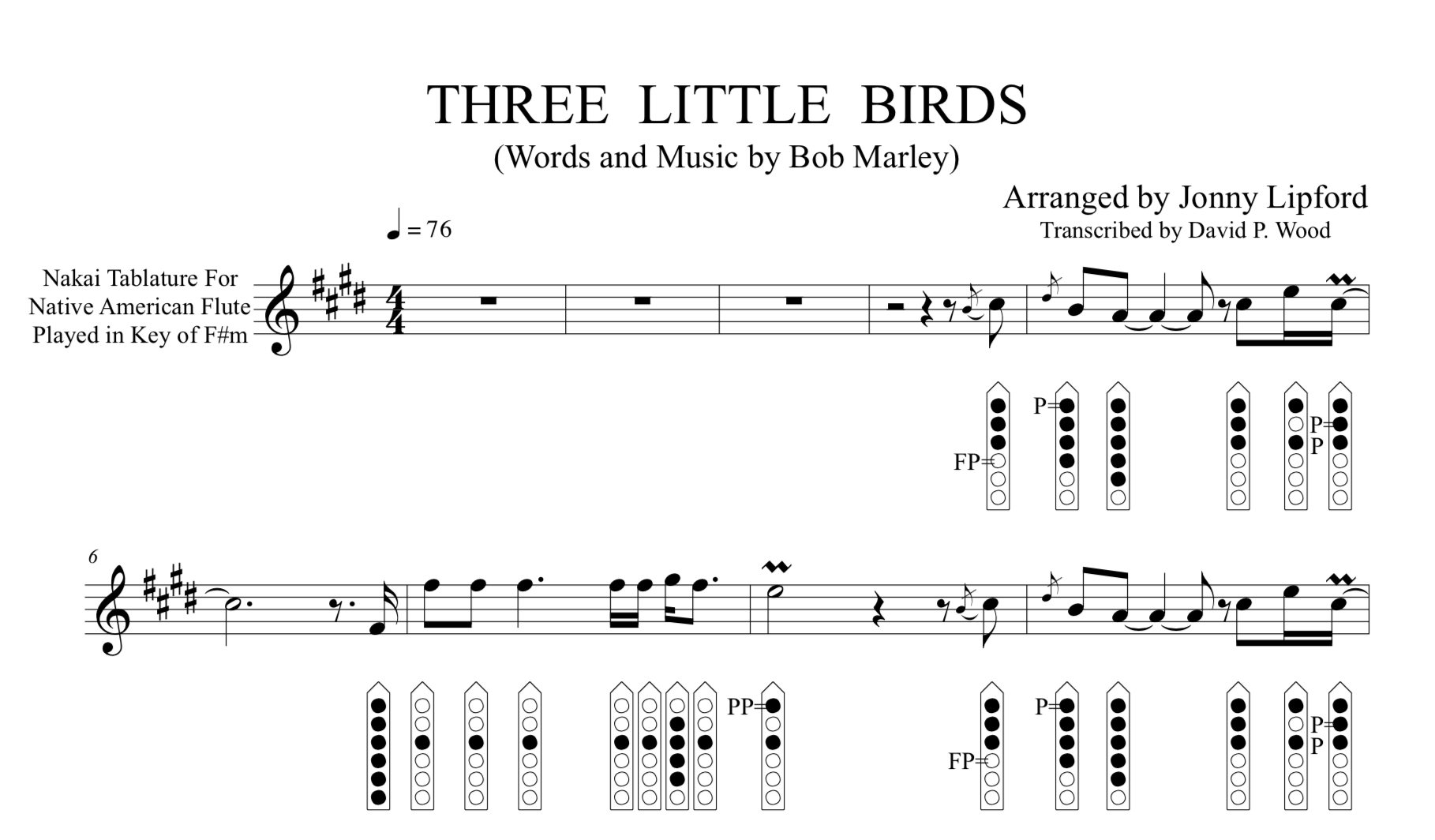 Three Little Birds Sheet Music for Native American Flute [PDF